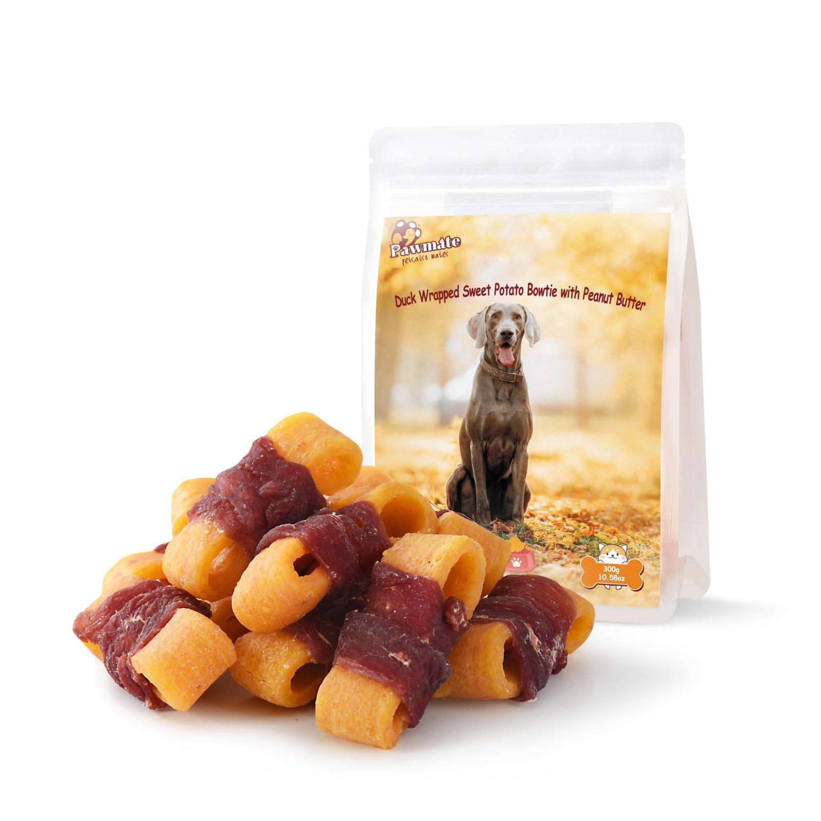 (2 pack) Pawmate Sweet Potato Dog Treats, Natural Duck Jerky Peanut Butter Chews for All Dogs,10.6oz