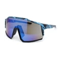 thumbnail image 2 of Manly Modern Camouflage Print Oversize Shield Wrap Plastic Sunglasses Blue - Blue Mirror, 2 of 4
