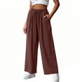 thumbnail image 2 of Cagogo Women's Cotton Linen Plus Size Wide Leg Pants Elastic Waist Casual Loose Long Trousers with Pockets Summer Beach Vacation Flowy Palazzo, Brown 4XL, 2 of 6
