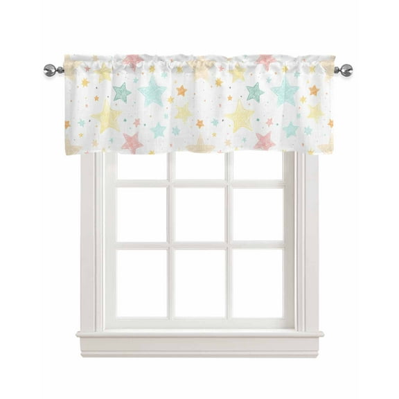 Stars Colorful Linen Curtain Valance for Bedroom/Bathroom/Kitchen/Office/Living/Dining Room Windows,Joyful Cartoon Minimalist Geometric Style Pocket Topper Drapes Decorative Cafe Drapery Panel 54x18