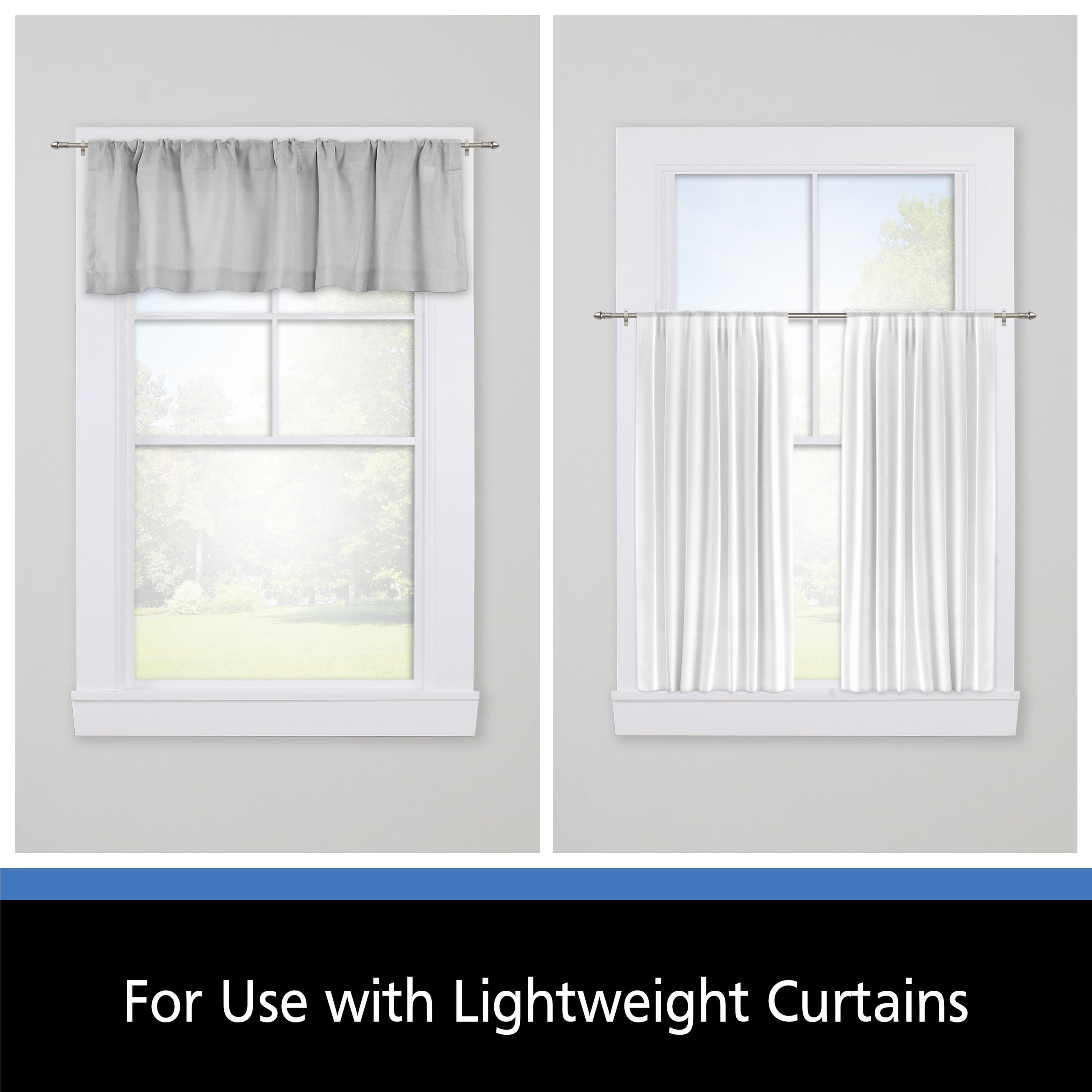 Mainstays Madelyn 7/16" Nickel Adjustable Café Curtain Rod Set, 48"-84"