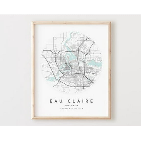 POSTER Eau Claire Map Print, Eau Claire Map Poster City Wall Art, Wi Road Map, Wisconsin Print Street Map Decor UNFRAMED, 12x18