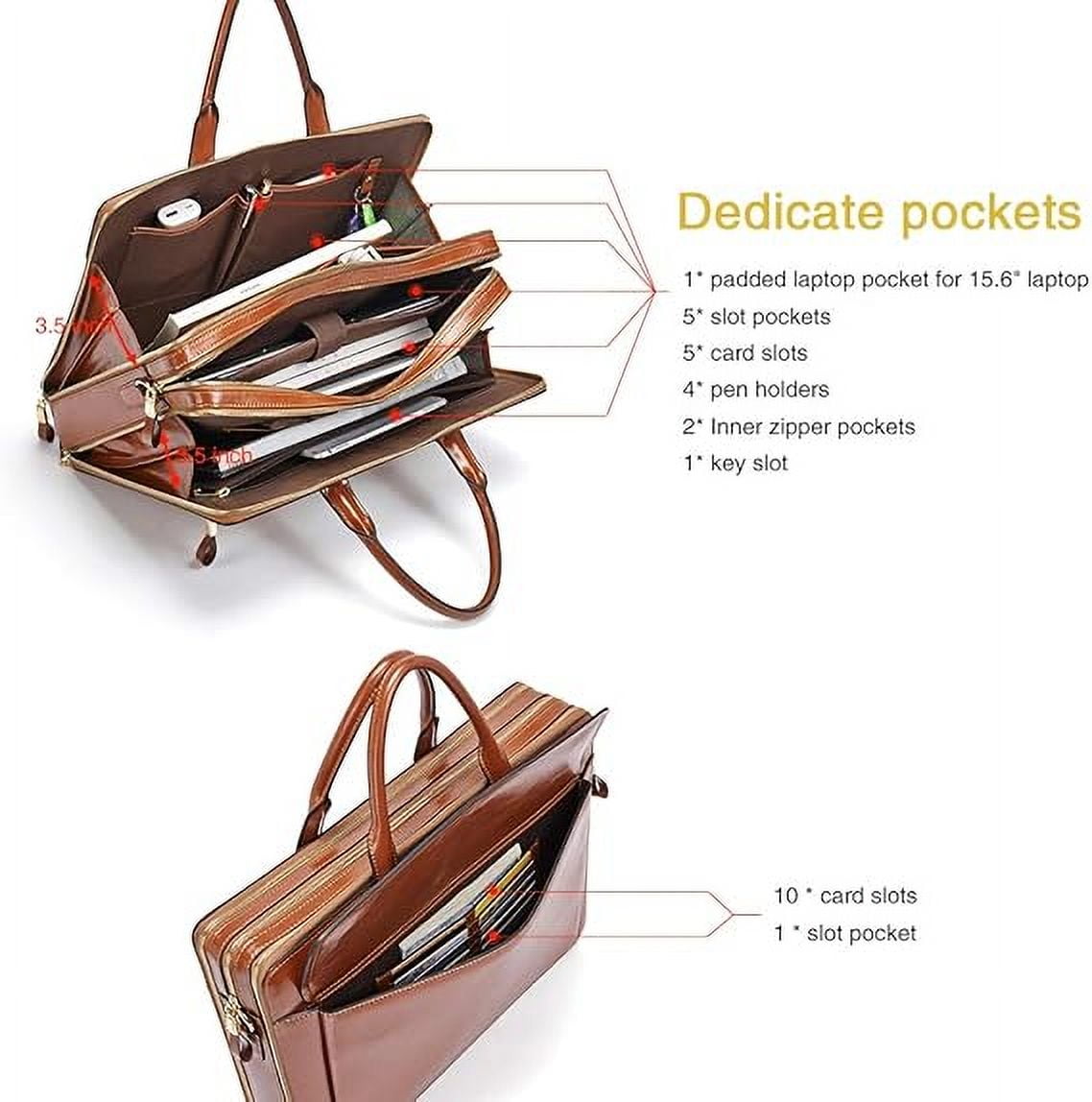 RKXQT Leather 15.6 Inch Business Briefcase for Women with 2 Zipper Compartments Laptop bag