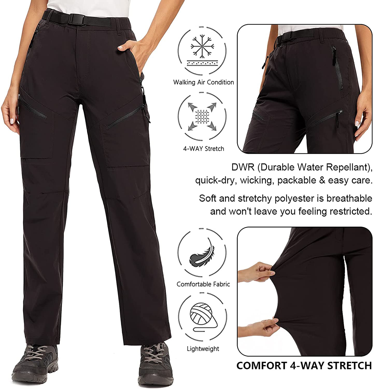 RlaGed Women's Hiking Cargo Pants Quick Dry Stretch Lightweight Outdoor Water Resistant UPF 50 Fishing Camping Capri Pants 