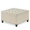 thumbnail image 2 of Miekor Furniture Large square storage ottoman with wooden legs, Upholstered button tufted coffee table with nail trims for Living Space,Beige W4US2955, 2 of 9