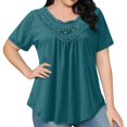 thumbnail image 5 of Womens Shirts Lace Neck Pleated Curved Loose Plus Size Casual Blouses Oversized Tshirts for Women, 5 of 5