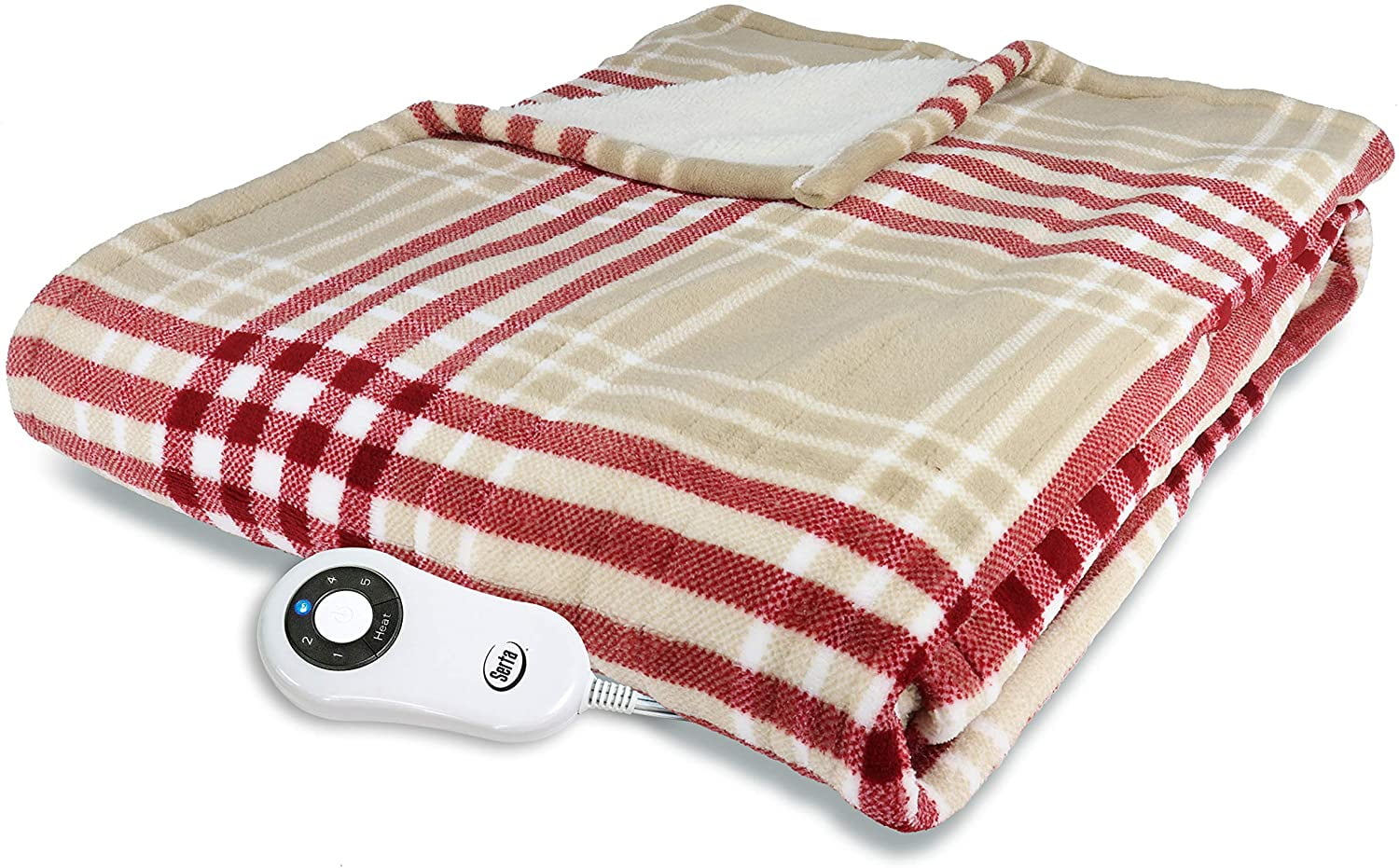 Serta Microplush Sherpa Electric Heated Warming Throw Blanket Red Plaid
