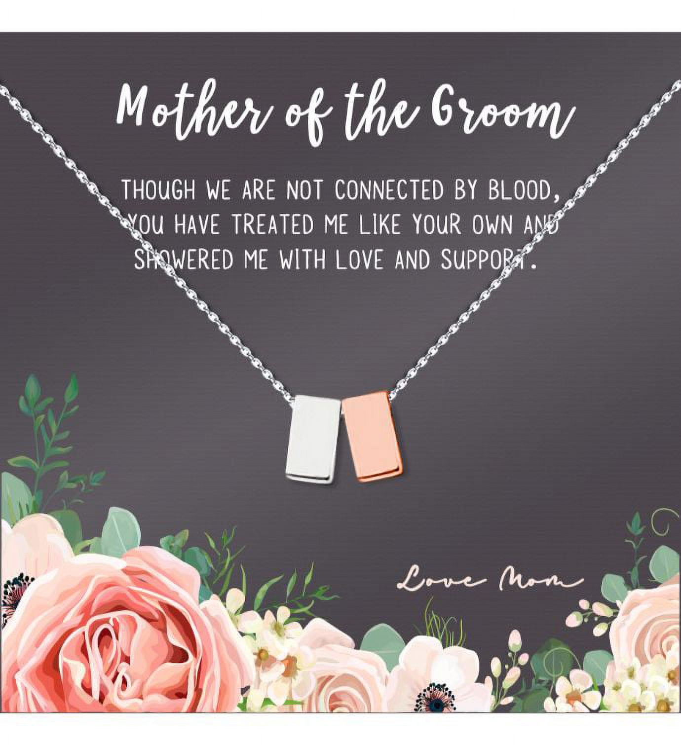 Mother of the Groom Silver Cube Necklace, Wedding Day Gift for Mother, Mother's Day Jewelry, Necklace for Mother's Day, Mother's Day Jewelry Gift for Her [Silver-Rose Gold Cube, No-Personalized Card]