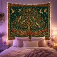 thumbnail image 2 of Golden Birds and Red Berry Tree of Life on Teal Background, Cozy Folk Art for Home Decor Lovers, Symmetrical Art Print, Housewarming Gift Tapestry Wall Hanging for Bedroom and Living Room, 2 of 4