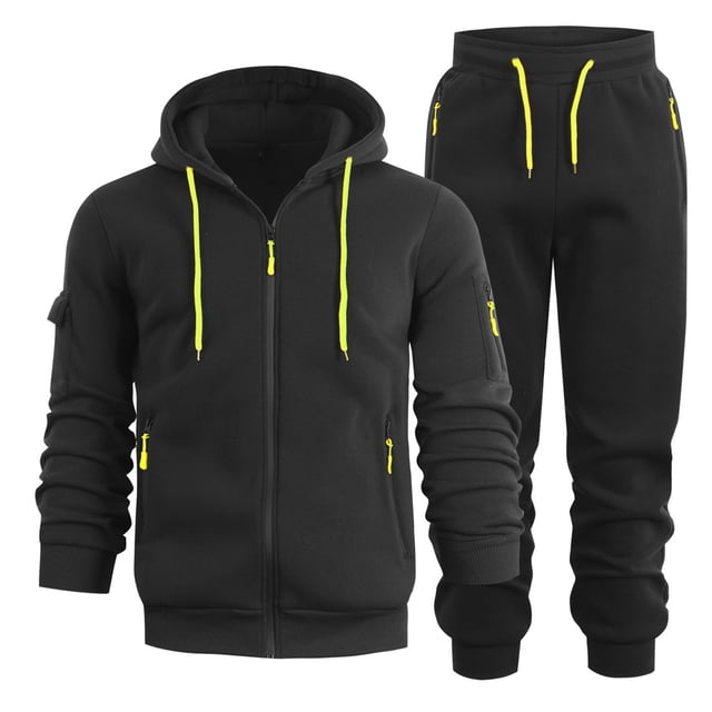 Zip Up Hoodie, 2 Piece Zip Hoodie Drawstring Waist Sweatpants Outfit, Men's Set