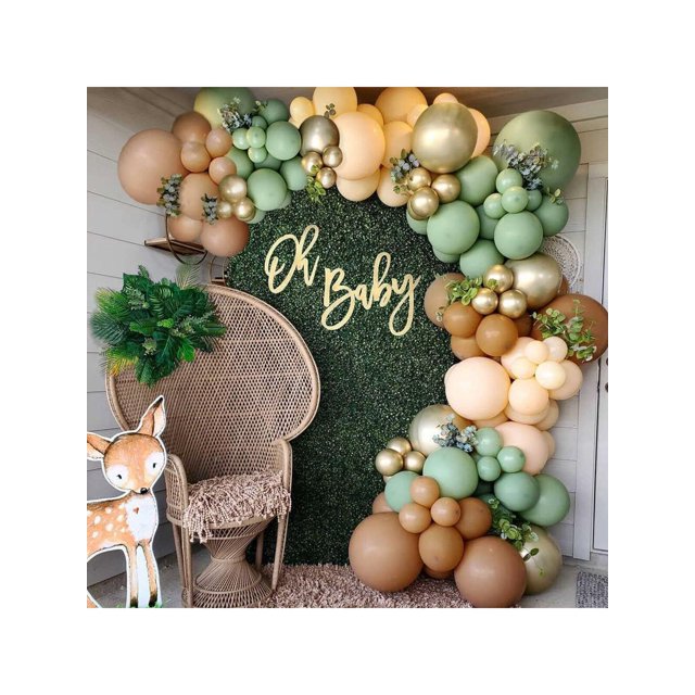 96pcs Sage Green And Coffee Brown Latex Balloons Garland Arch Kit For Baby Shower, Graduation, Birthday, Wedding, Anniversary, Celebrations, Party Dec