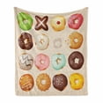 thumbnail image 1 of Donut Soft Flannel Fleece Throw Blanket, Different Kinds of Delicious Doughnuts Glazed Jelly Pastries Sugary Treats, Cozy Plush for Indoor and Outdoor Use, 50" x 60", Multicolor, by Ambesonne, 1 of 6