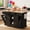 Black + oak countertop, variant on Kicctian 54" Kitchen Island with Drop Leaf & Power Outlet, Large Rolling Cart with Trash Cabinet, 2 Sliding Barn Doors, 3 Drawers Mobile Sideboard Buffet Cabinet with Spice Rack & Towel Rack, White