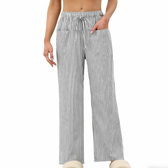 Jalioing Wide Leg Lounge Pants for Women Casual Loose Elastic Waist Pajama Pants Summer Lightweight Sleep Pants with Pocket