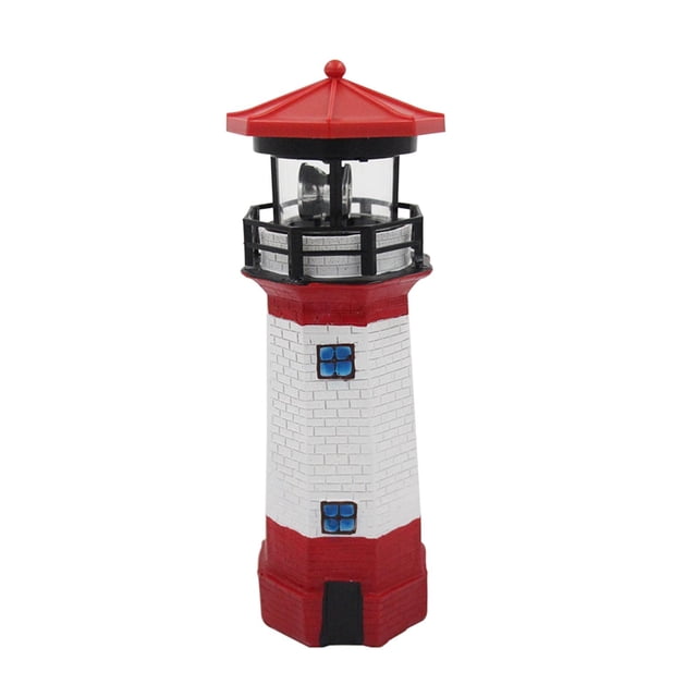 Estatua de jardín de faro solar con lámpara giratoria, escultura de faro solar de resina de 27 cm, adornos de jardín impermeables LED para exteriores