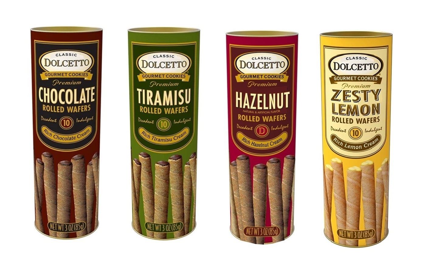 Dolcetto Premium Cream Filled Rolled Wafers Gourmet Cookies 4 Flavor Variety Bundle, (1) each