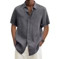 thumbnail image 1 of Cotton Linen Blouse Summer Men Turn Down Collar Short Sleeve Button Loose Blouse Tops Oversized S-5xl4XL, 1 of 5
