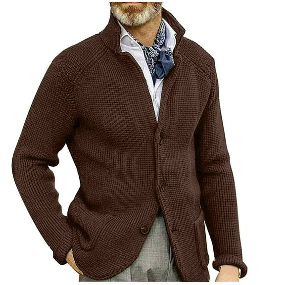 Chiccall Cardigan Sweaters for Men Vintage Knitted Button Down Textured Sweater Casual Winter Warm Lapel Coat with Pocket