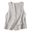 thumbnail image 2 of Cuhas Womens Coats Jackets for Women Vintage Vest Summer Deep V-Neck Solid Casual Sleeveless Tank Cotton Linen Thin Outerwear Vest Womens Tops White 1X, 2 of 6