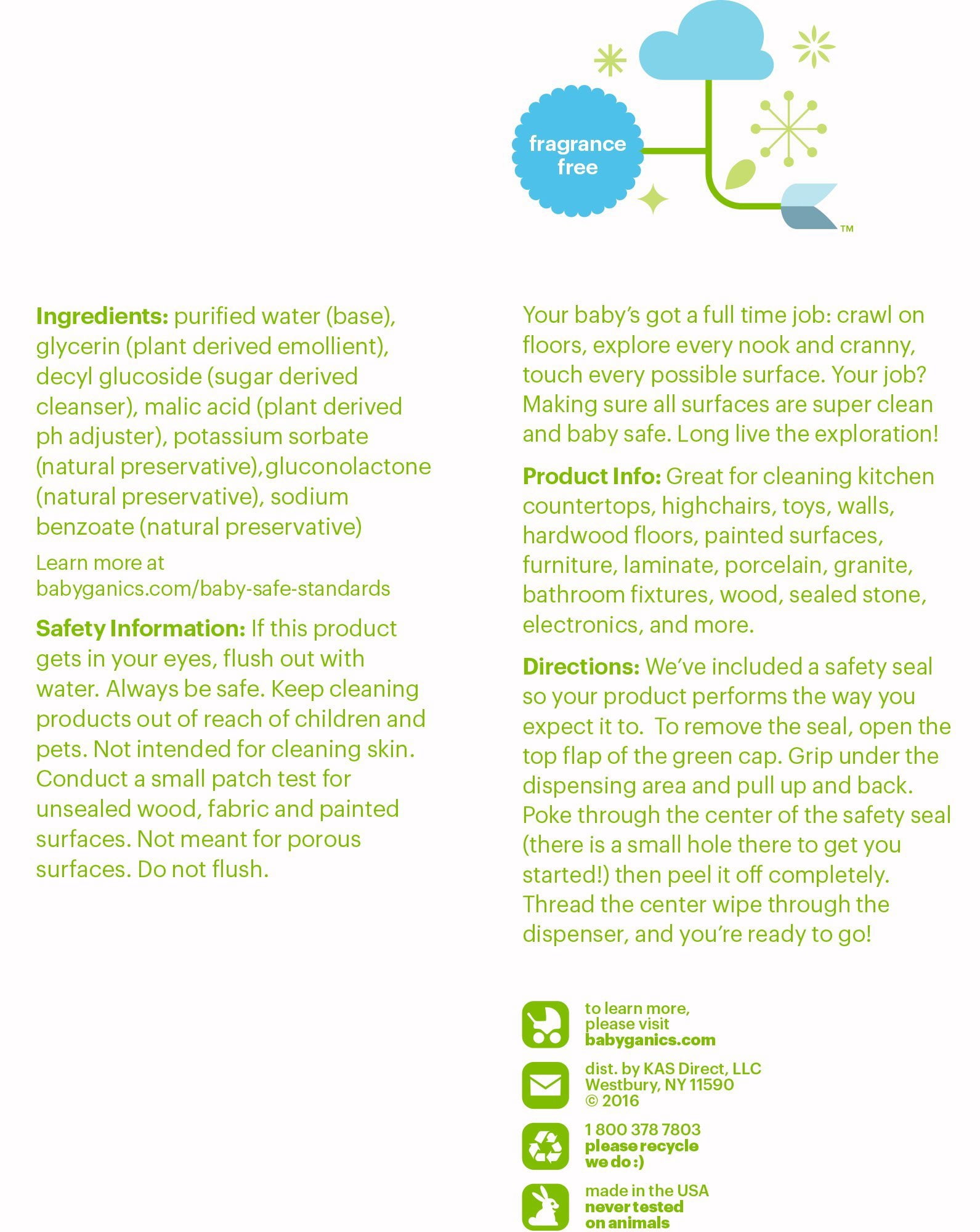 Babyganics All Purpose Surface Wipes, Fragrance Free, 75 Count (Pack of 2), Plant Based and Non-Abrasive, No Ammonia, No Bleach