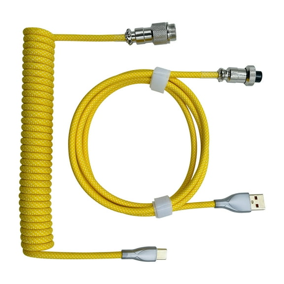 Bouanq School Supplies Smart Electronics Coiled USB C Cable For Gaming Keyboard Double-Sleeved Mechanical Keyboard Cable With Detachable Metal 1.5M USB-C To USB-A