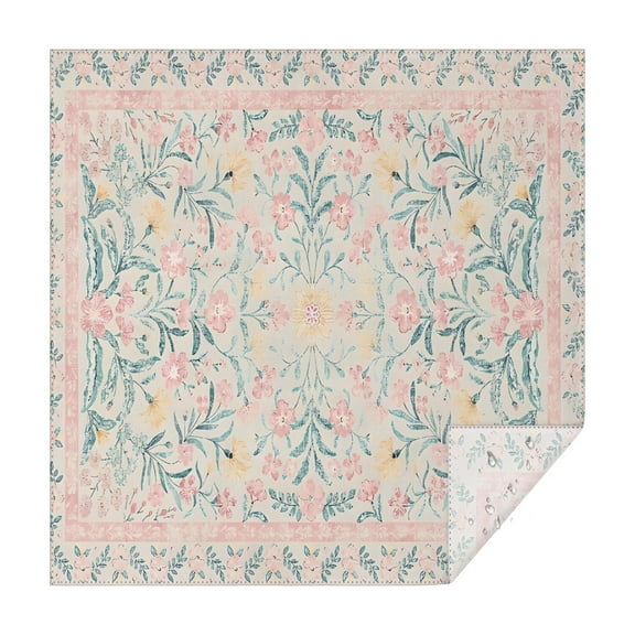 Pink Floral Pattern Square Tablecloth,Waterproof Square Table Cover,Wipeable Spillproof Washable Table Cover for Home Kitchen Party Decor 42"X42"(107x107cm)