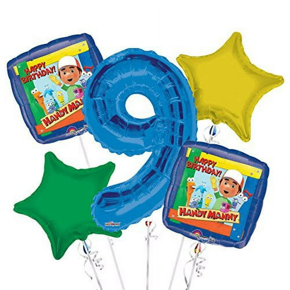 Handy Manny Balloon Bouquet 9th Birthday 5 pcs - Party Supplies
