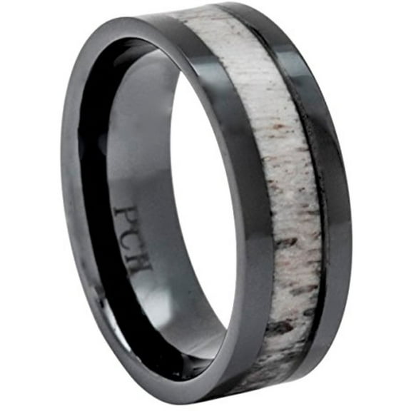 Deer Antler Ring in Black Ceramic 8mm Comfort Fit Wedding Band (10.5)