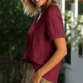 thumbnail image 5 of ClodeEU Women's Linen Blend V Neck Short Sleeve T-Shirt,Solid Color Casual Top Wine,Womens Plus XL, 5 of 7