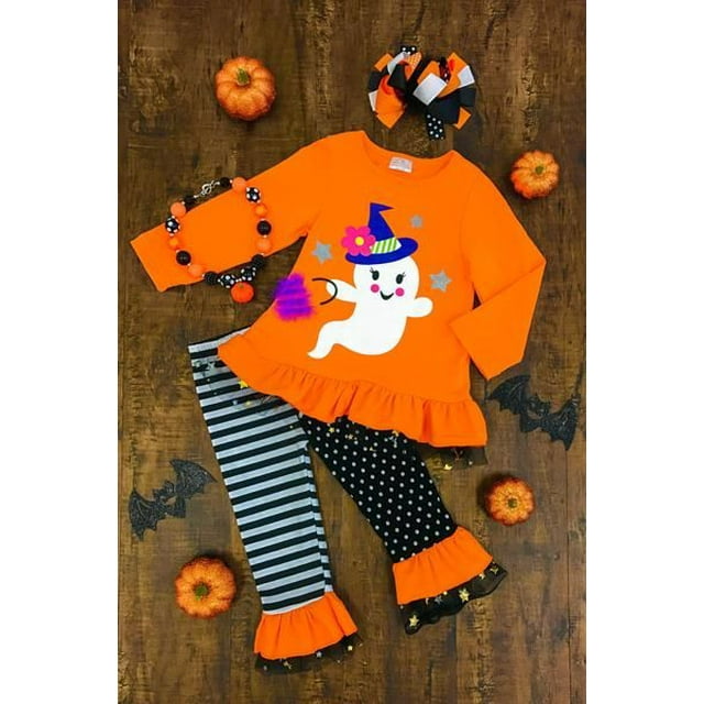 FOCUSNORM Hauts et Pantalons pour Bébé Fille Halloween, Pantalons Amples à Rayures Col Rond Halloween