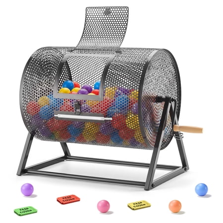 VEVOR Raffle Ticket Spinner, 16.1" x 11.9" Holds 5000 Tickets or 200 Ping Pong Balls, Raffle Drum Lottery Spinning Cage with Reinforced Handle, Stable Triangular Stand, for Events, Gatherings, Black