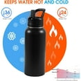 thumbnail image 4 of Insulated Water Bottle, 32oz Vacuum Stainless Steel Metal Sports Water Bottles with Stickers, Straw & Spout Lid (2 Lids), Double Walled to Keeps Hot and Cold, Leak Proof, BPA-Free, 32oz (Black), 4 of 8