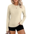 thumbnail image 1 of Craaazy Women's Solid Color Relaxed Fit Athletic Long Sleeve Shirt, Lightweight Sun Protective Top, Slim Fit with Thumb Holes for Workout Gifts, 1 of 7