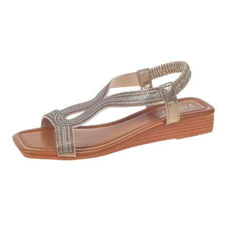 

LUOGENLI Female Women s Sandals Size 12.5 Ladies Summer Bohemian Style Rhinestone Beach Large Size Slope Heel Sandals Women S Sandals White Size 9