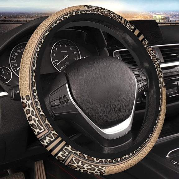 Car Steering Wheel Cover for Women Men, Non-Slip Breathable Cute Steering Wheel, Brown Leopard Steering Wheel Protector, Car Accessories, Universal 14" 02/2-15" Fit Auto, Suvs