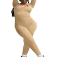thumbnail image 2 of Women Long Jumpsuit Solid Color Long Sleeve U Neck Slim Bodysuit, 2 of 7