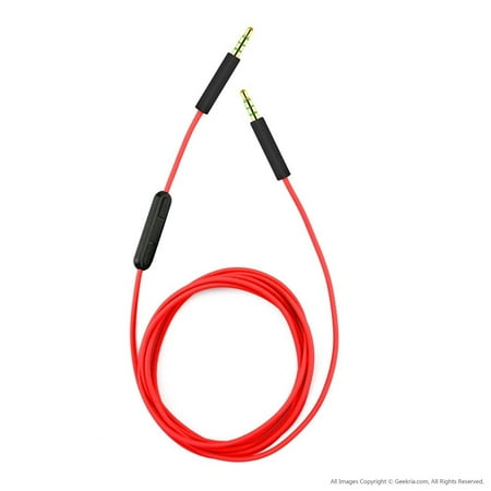 Pro Replacement Video Cable - Beats Solo, Solo2, Solo3, Wireless, Solo HD, Studio, Studio Wireless, Mixr, Pro, Executive Headphones Replacement Cable with Inline Mic and Volume Control / Headphone Audio Cord (Red)