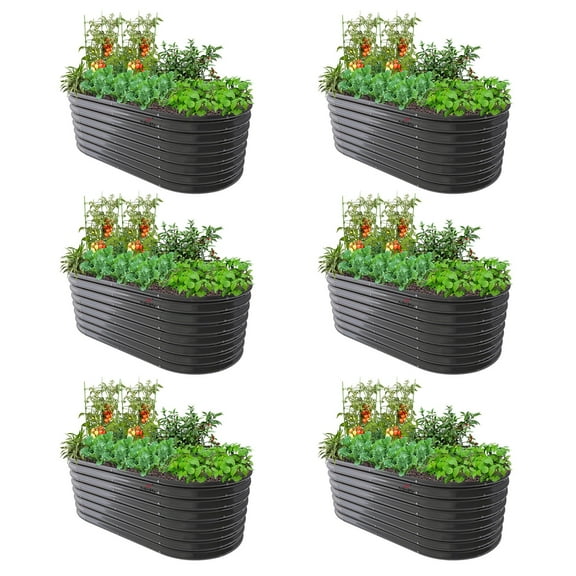 ANLEOLIFE 6 PACK 6x3x2 ft Galvanized Raised Garden Beds Outdoor, Oval Large Metal Deep Root Planter Box for Planting Vegetables Flowers Herb, Anti-Rust, Quartz Grey