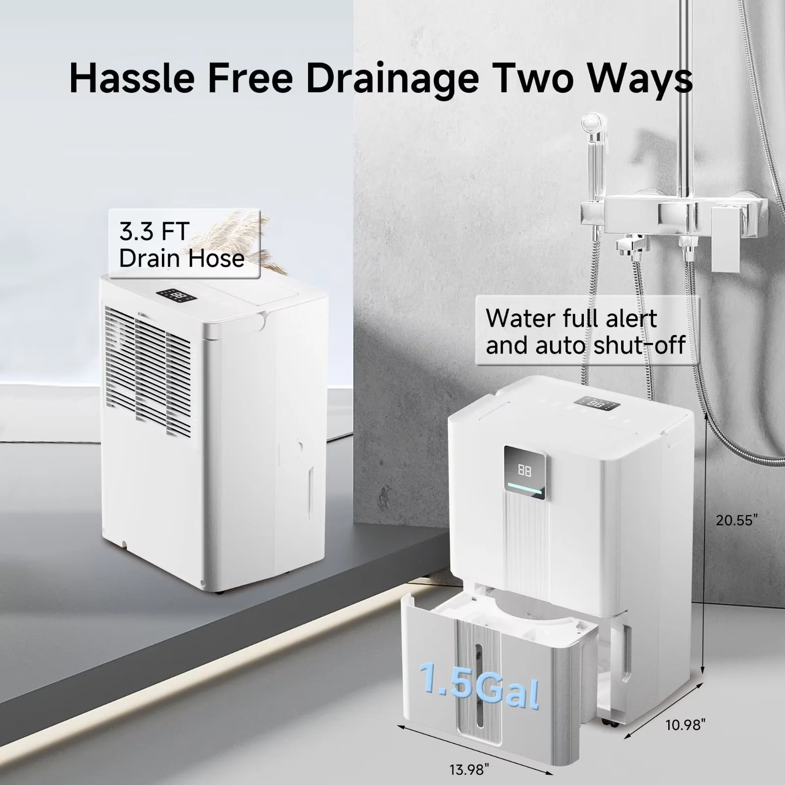 Akires Dehumidifier, Max 100 Pint(35 Pint DOE) for Basement & Home, 6000 Sq.ft, with Drain Hose for Bathroom, Large Room