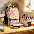 thumbnail image 4 of 3‑Pcs Colorful Bubbles School Backpack Set, Roomy Multi‑Compartment Bookbag, Complete with Lunch Box and Pencil Pouch for Student Travel, 4 of 5