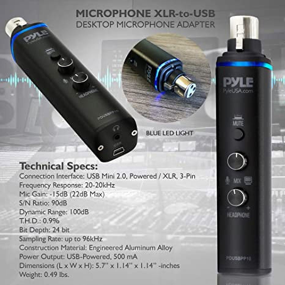 PYLE PDUSBPP10 - Microphone XLR-to-USB Adaptor - USB Mic Interface with Volume Control, Easy USB Plug-and-Play (+48V Phantom Power)