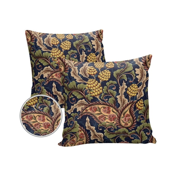 Pack of 2 Outdoor Pillow Covers, European Style Noble Floral Pattern Waterproof Square Throw Pillowcase Cushion Decorative Pillow Covers for Couch Patio Tent, 18x18 in