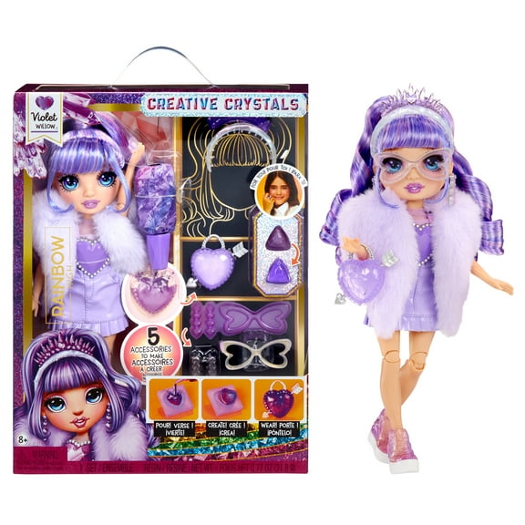 Rainbow High Creative Crystals Violet - Purple 11” Doll with Crystal Accessory Make It Kit, Ring for You, Resin, Kids Gift 8 