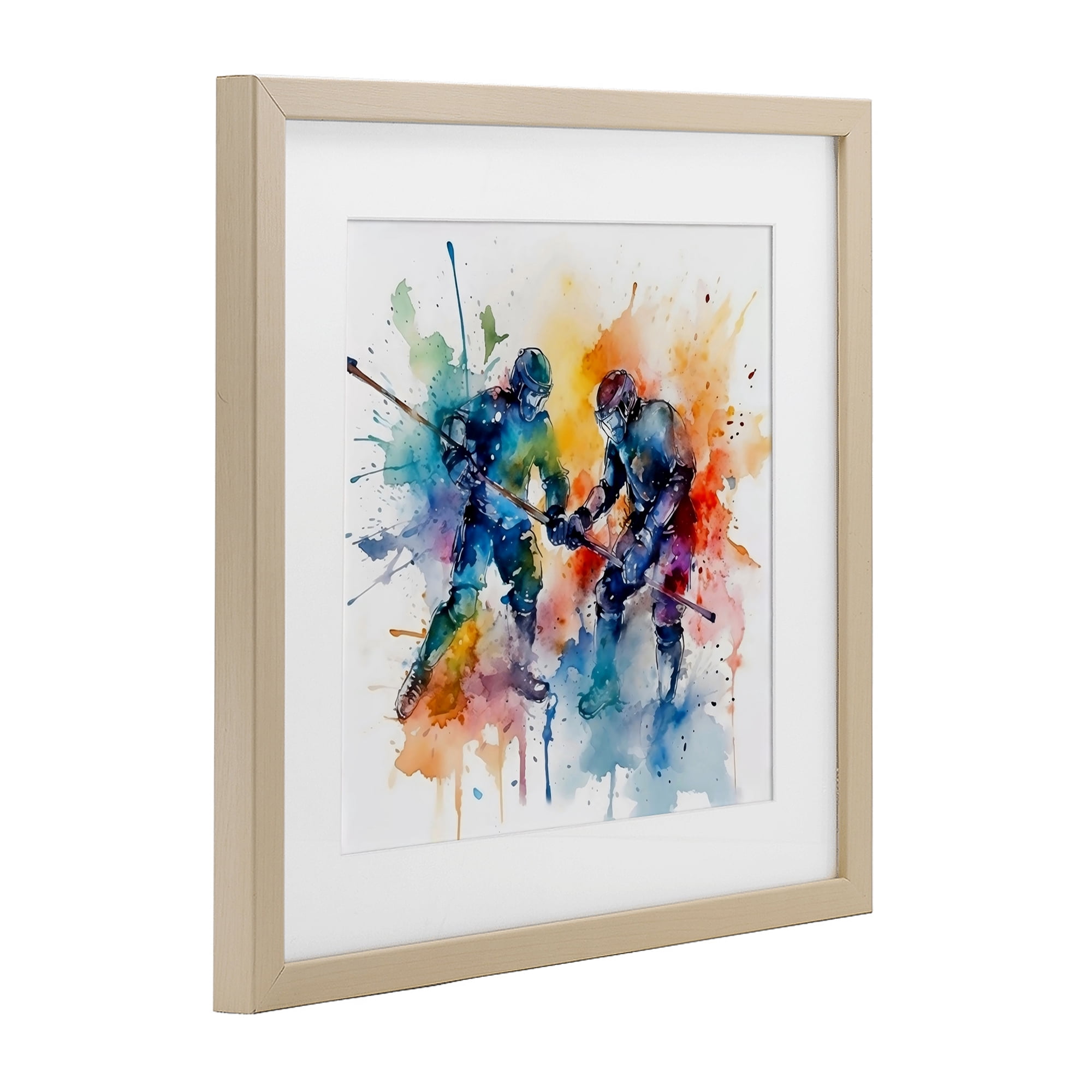 Stupell Industries Watercolor Hockey Faceoff Birch Framed Print Under Glass, design by Creative Studio