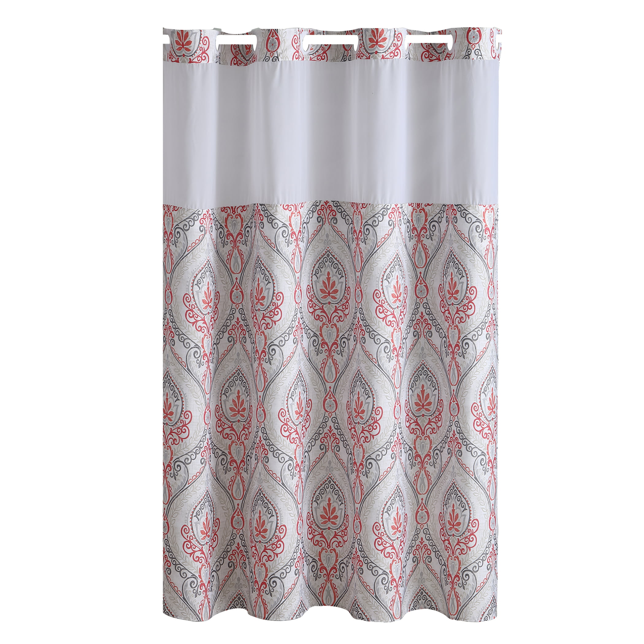 Details about   Waterproof Light Beige Hookless Shower Curtain with White Flower Printed Pattern 