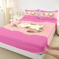 thumbnail image 3 of Manfei Cartoon Sleeping Cat Fitted Sheet Queen, Kitten Pet Bedding, Hot Pink, 3 Pieces, 1 Fitted Sheet and 2 Pillowcases, 3 of 6