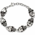 thumbnail image 5 of Stainless Steel Antiqued And Polished Skulls 8.5In Bracelet (8.5 X 15) Made In China -Jewelry By Sweet Pea, 5 of 9