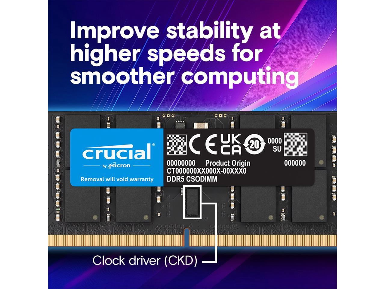 Crucial 64GB (2 x 32GB) 262-Pin DDR5 CSODIMM DDR5 6400 (PC5 51200) Laptop Memory Model CT2K32G64C52CS5