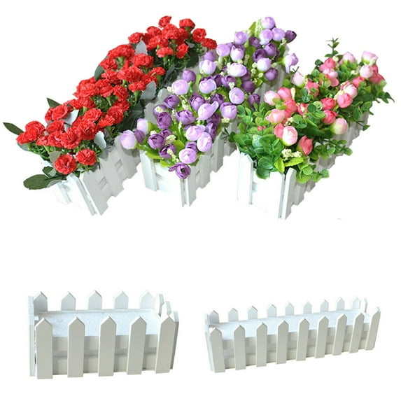 D-GROEE White Flower Pot Fence Box Wooden Vegetable Planters, for Windowsill, Patio, Garden, Home Decor, Porch