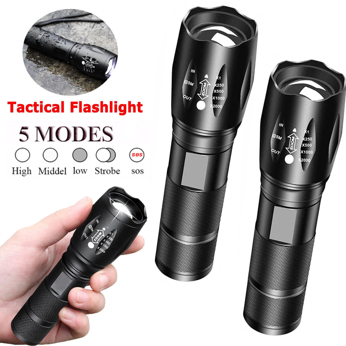 12 Pack Super-Bright 90000LM LED Tactical Flashlight 5 Modes Zoomable Torch Light